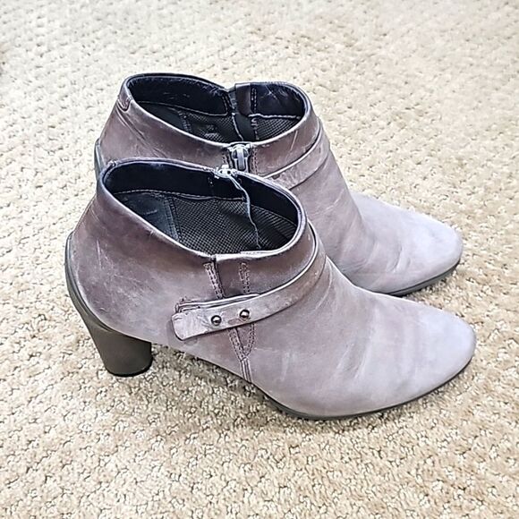 Ecco Grey Leather Ankle Boots Sz 9US or 39 - Picture 1 of 9